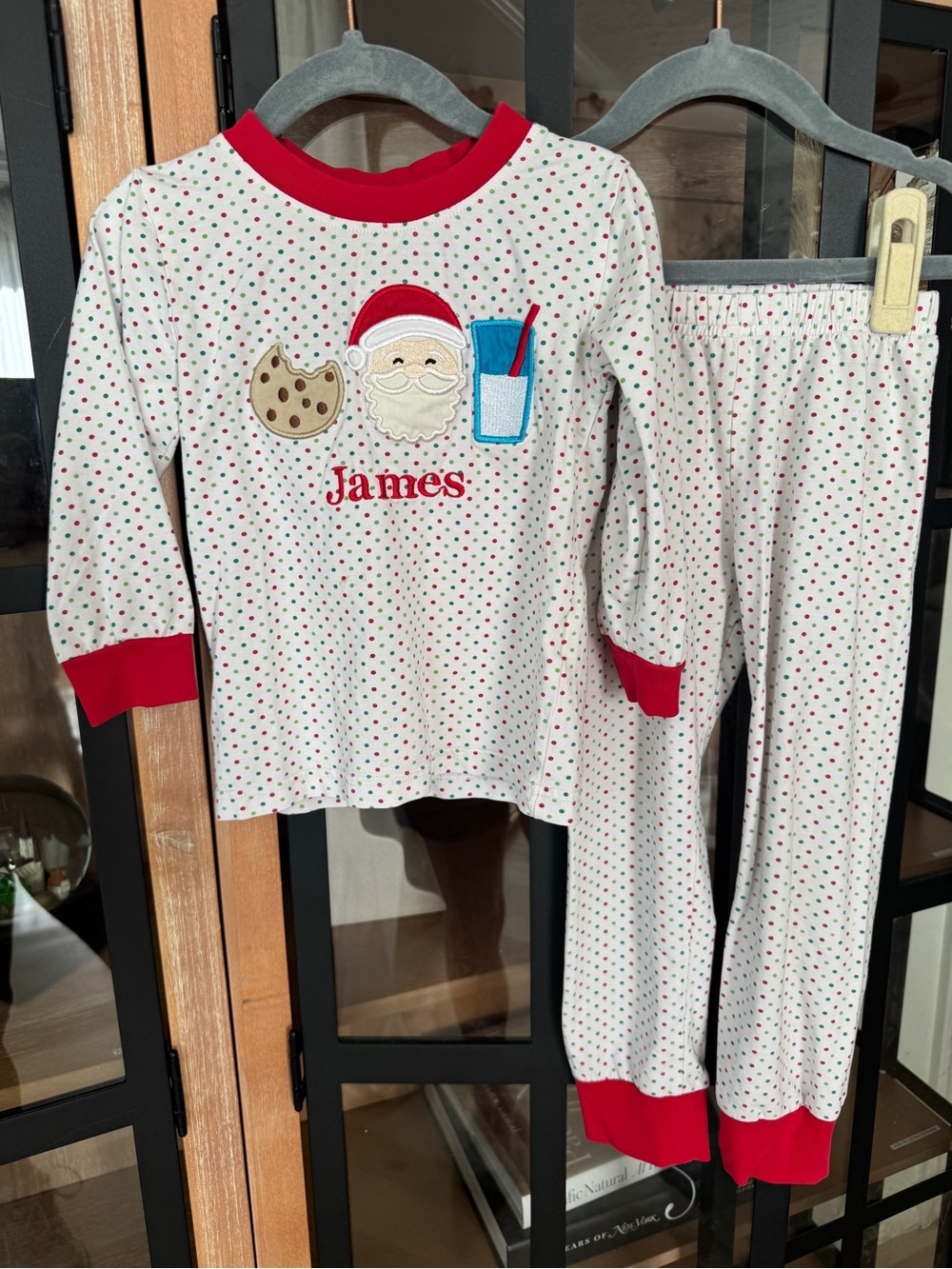 James monogrammed pajamas set santa claus milk & cookies embroidered Christmas